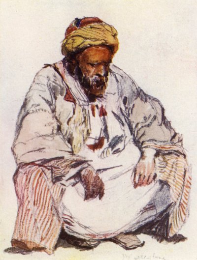 Sittende figur av syrisk hyrde i saueskinnsfrakk av John Fulleylove