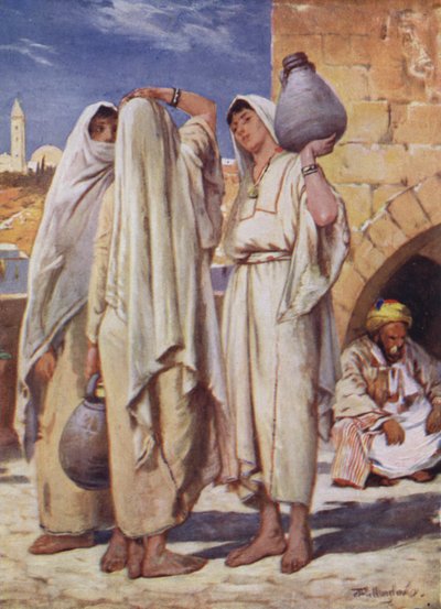 Det hellige land: Syriske kvinner ved en brønn (litho farge) av John Fulleylove