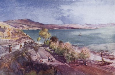 Det hellige land: Genesaretsjøen (farge litho) av John Fulleylove