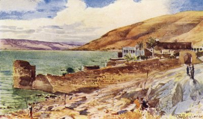 Galileasjøen, ser sørover fra Tiberias (farge litho) av John Fulleylove