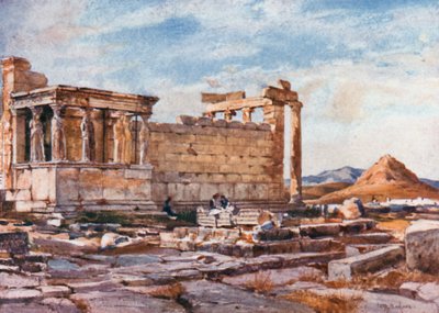 Den sørlige siden av Erechtheum, med grunnlaget for det tidligere tempelet til Athena Polias av John Fulleylove