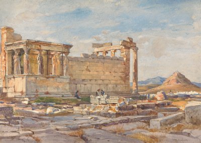 Den sørlige siden av Erecteum, med grunnlaget for det tidligere tempelet til Athena Polias av John Fulleylove