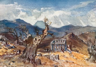 Apollo-tempelet ved Bassae i Arcadia, med fjern utsikt over Mount Ithome av John Fulleylove