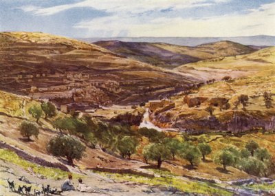 Valley of Hinnom, med Hill of Offense (farge litho) av John Fulleylove