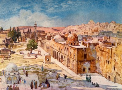 Vestsiden av tempelområdet fra brakker nær stedet for Tower of Antonia, 1902. av John Fulleylove