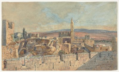 Utsikt over Gamlebyen i Jerusalem, andre halvdel av 1800-tallet. av John Fullylove
