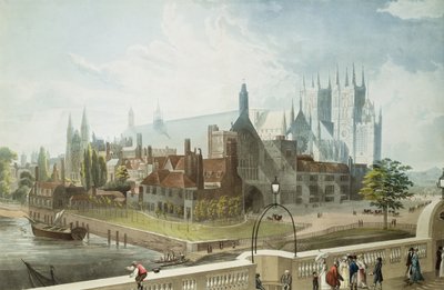 Westminster Hall and Abbey, gravert av Daniel Havell (1785-1826) utgitt av Rudolph Ackermann (1764-1834) 1819 (farget akvatint) av John Gendall