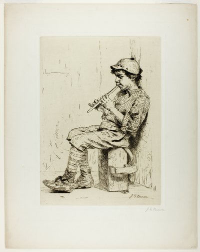 Gutt som spiller fløyte av John George Brown