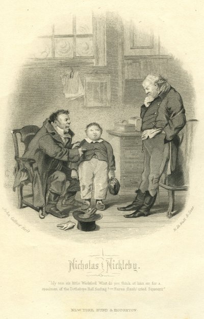 Nicholas Nickleby: Wackford Squeers og Young Wackford Squeers, gravert av H.B. Hall og sønner, 1867 av John Gilbert