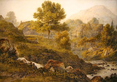 A Mountain Farmstead (akvarell på papir) av John Glover