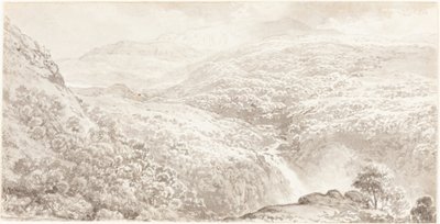 En fjelldal med en foss av John Glover