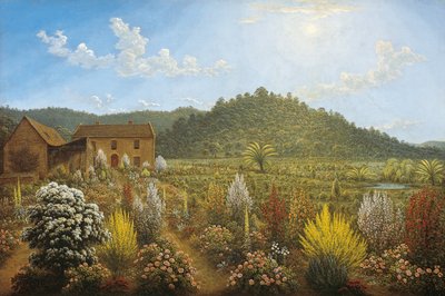 En utsikt over kunstnerens hus og hage, i Mills Plains, Van Diemens Land av John Glover