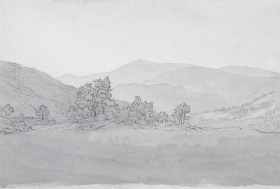Llantysilio Mountain, Wales (penn, blekk og vask på papir) av John Glover