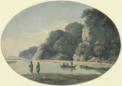 River with Fisherman, 1792 (wc over grafitt på papir) av John Glover