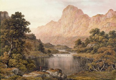 Reisende ved en innsjø i Lake District av John Glover
