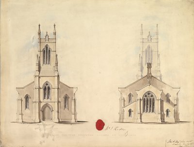 Design for den foreslåtte kirken i Middlesborough, 1837 av John Greenwood