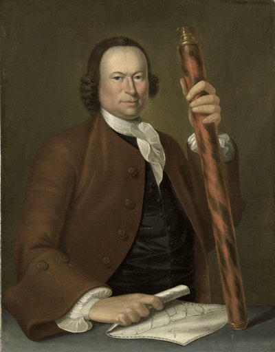 Portrett av en offiser til sjøs med kystkart og kikkert i hånden av John Greenwood