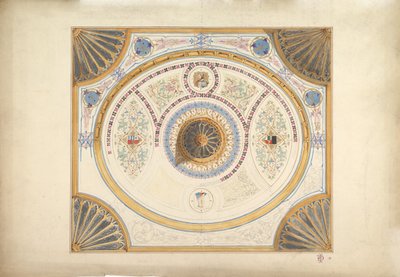 Design for tak med to portretter og viftestøtter ved hjørner, 1800-tallet. av John Gregory Crace