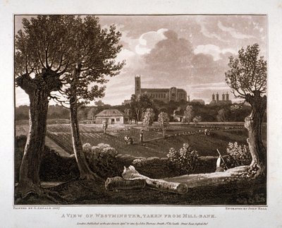 Utsikt over Westminster fra Millbank, London, 1807 av John Hall
