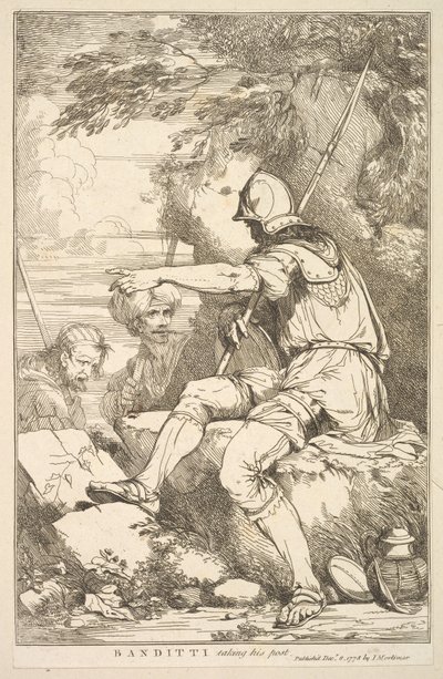 Banditti tar sitt innlegg fra femten etsninger dedikert til Sir Joshua Reynol..., 8. desember 1778. av John Hamilton Mortimer