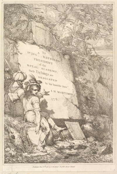 Frontispice Femten Etchings dedikert til Sir Joshua Reynolds, 1778. av John Hamilton Mortimer