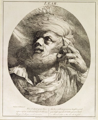Lear, fra King Lear, akt III, scene 3, 1776 av John Hamilton Mortimer