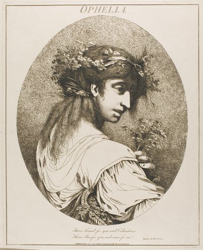 Ophelia, fra Twelve Characters fra Shakespeare av John Hamilton Mortimer