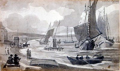 A Day at the Beach (penn- og blekkvask på papir) av John Harden