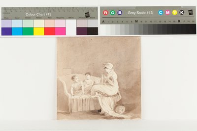 A Mother Sewing (penn og blekk på papir) av John Harden