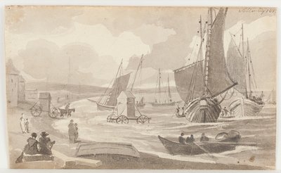 Bademaskiner i Allonby, Cumbria, 1812 (wc på papir) av John Harden