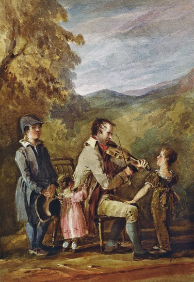 Blind Fiddler (blekk og wc på papir) av John Harden