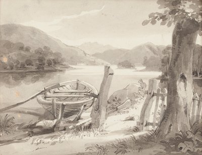 Båt på Bowness (wc på papir) av John Harden