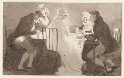 Gruppe ved et bord, 1806 (wc på papir) av John Harden
