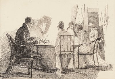 Interiør med sittende figurer, 1804-05 av John Harden