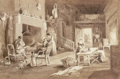 Kjøkken i Brathay Hall (blekk på papir) av John Harden
