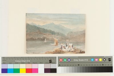 Piknik på Windermere med utsikt mot Brathay (wc på papir) av John Harden