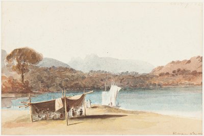 Piknik under ly ved Lake Windermere, 1822 (wc på papir) av John Harden