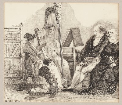 Spiller musikk på harpen, 1815 av John Harden
