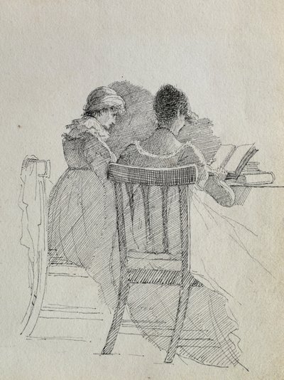 Lesing (penn og blekk på papir) (detalj av 14933) av John Harden