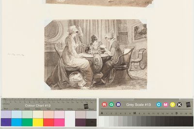 Spinning, lesing og skriving, 17. februar 1807 (penn- og blekkvask på papir) av John Harden