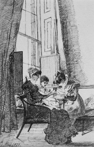 Tre kvinner i et georgisk interiør, 24. mai 1823 (penn og blekk på papir) av John Harden
