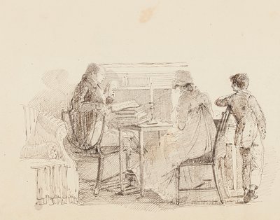Tre ved peisen, 1805 av John Harden