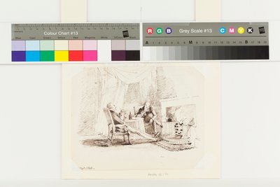 Two Gentlemen Drinking by the Fire (penn og blekk på papir) av John Harden
