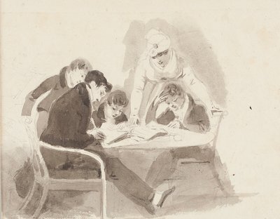 To gutter gjør lekser, 1811 (wc på papir) av John Harden