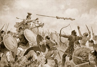 Et romersk slag med Volscians (litho) av John Harris Valda