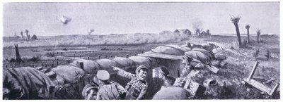 Gassangrep på skyttergravene til 2nd Lancashire Fusiliers der menig Lyn mistet livet, men vant VC. Ypres april 1915 av John Harris Valda