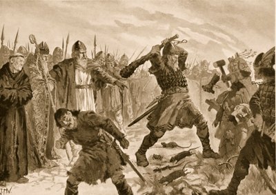 Kong Olaf den hellige bryter bildet av guden Thor, 1020 av John Harris Valda