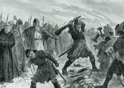 Kong Olav den hellige bryter bildet av guden Mor av John Harris Valda