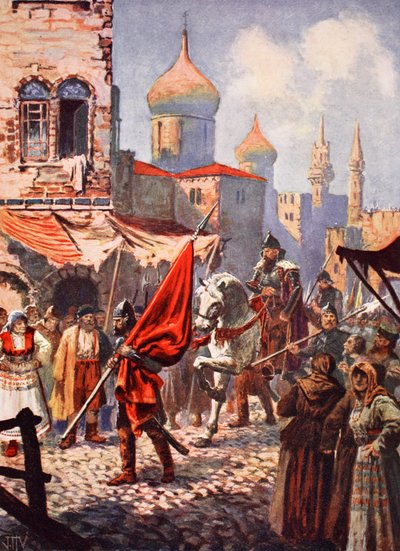 Ivan den grusommes retur til Moskva etter erobringen av Kazan (litho-farge) av John Harris Valda