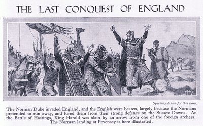 Den siste erobringen av England 1066 e.Kr., ca. 1950 av John Harris Valda